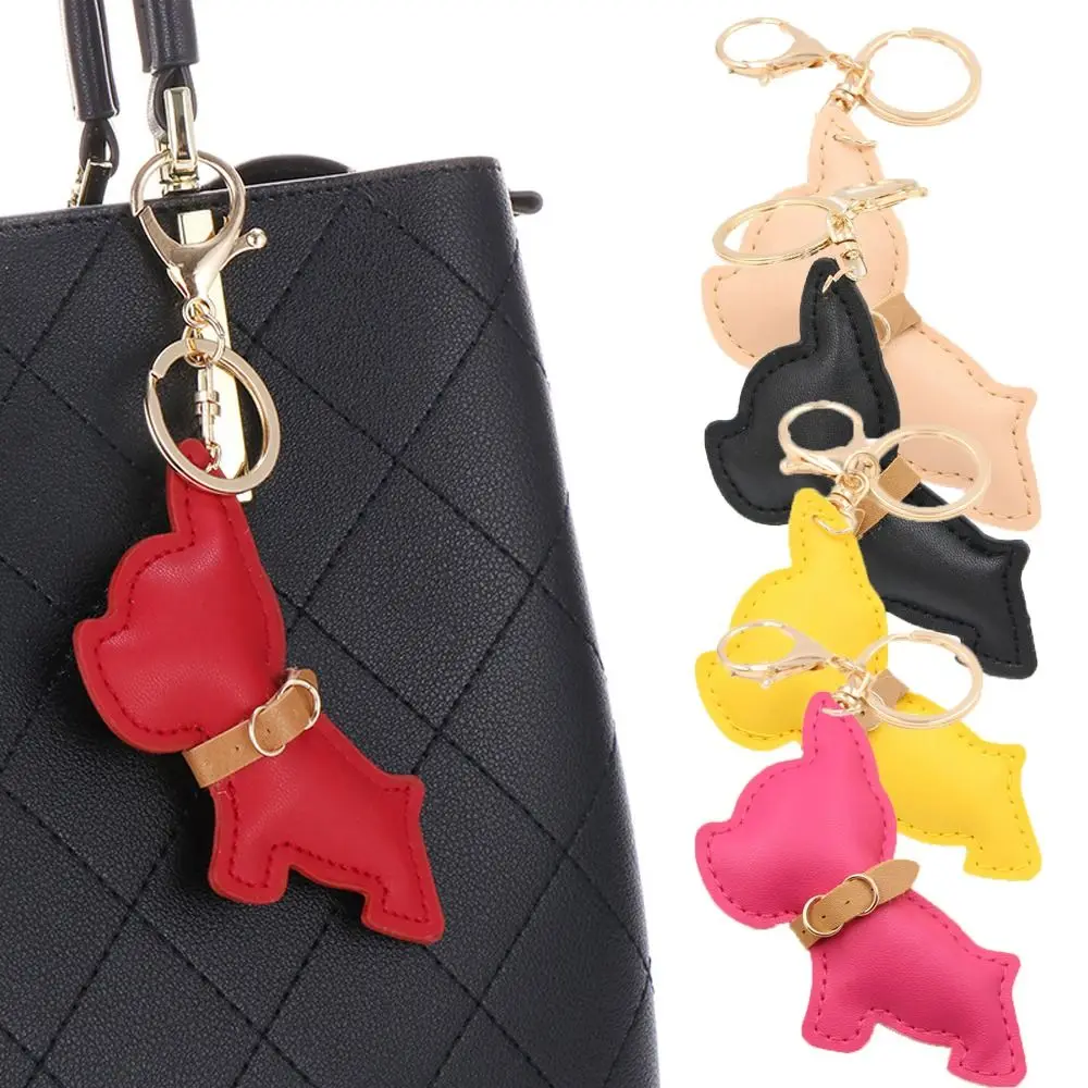 Gifts Diy Super Fierce Bulldog Keychain PU Leather Kawaii Dog Car Keychain Fashion Bag Pendant