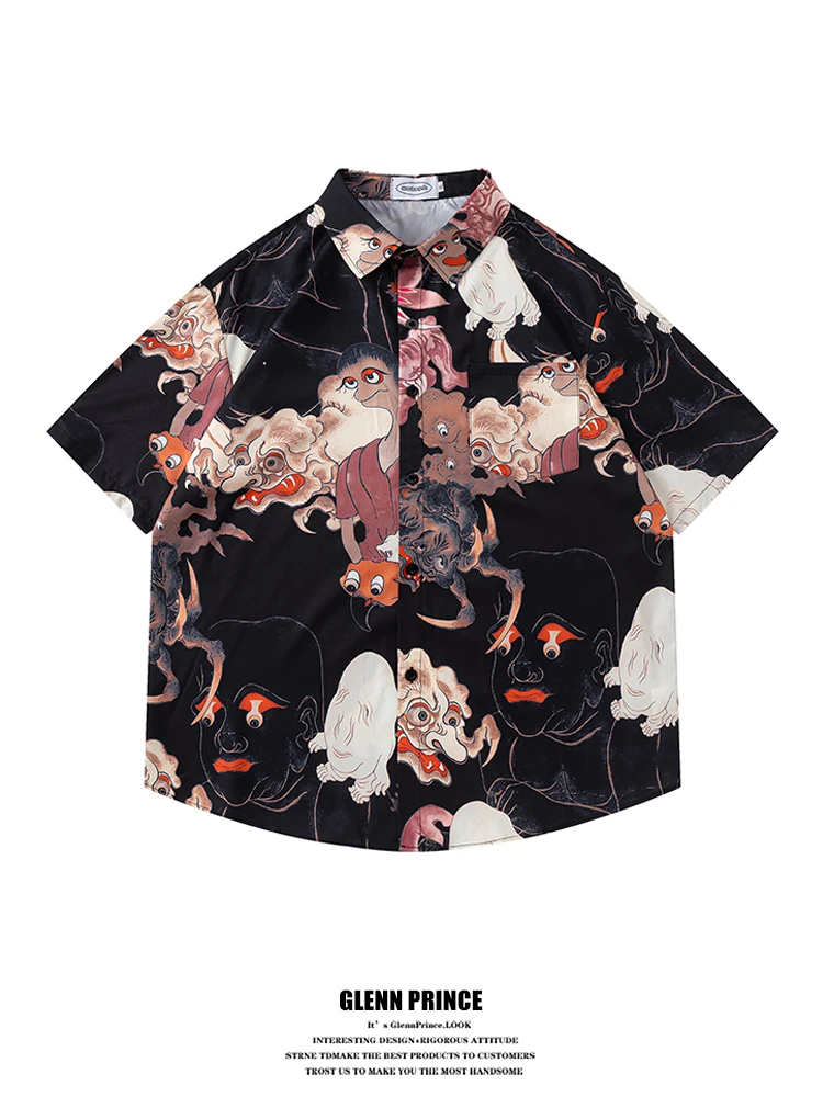 

GPstudio Men's Casual Short Sleeve Shirt Summer Beach Vacation Printed Loose Fit Polyester Comfortable Skin-Friendly Button-Up