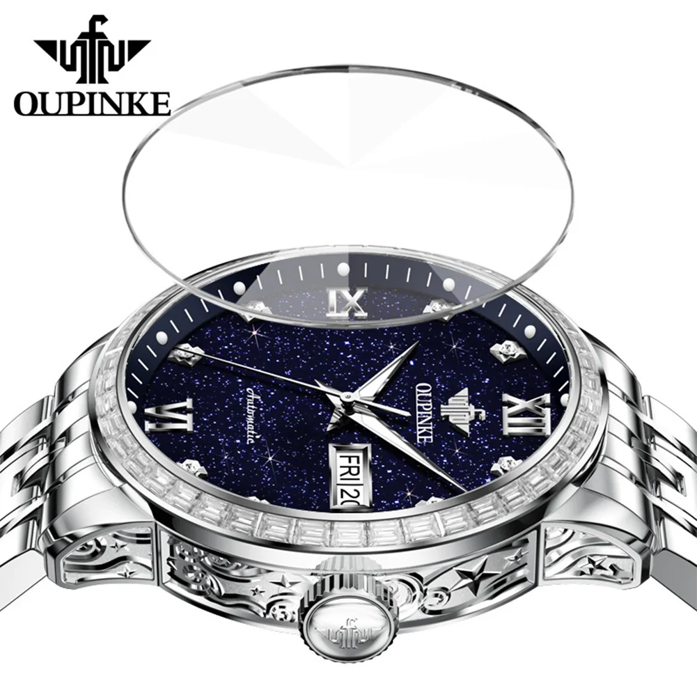 OUPINKE 3258 Orologi Per Uomo Orologio Meccanico Automatico di Lusso 50M Impermeabile Luminoso Acciaio Al Tungsteno Data Orologio Regalo Libero Reloj