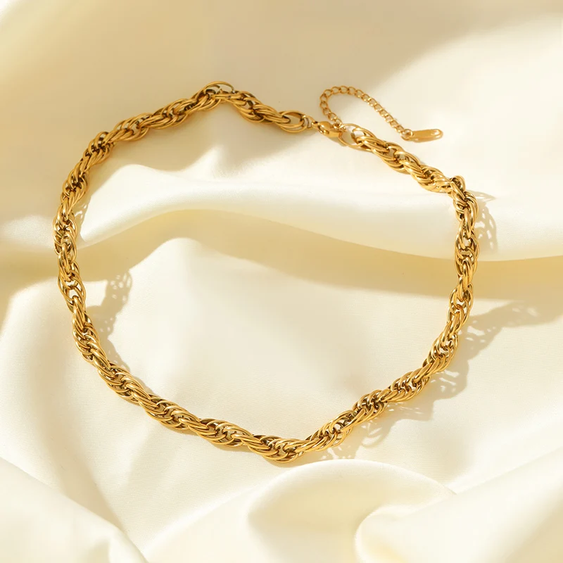 Eilieck 316l aço inoxidável metal cor de ouro torção correntes grossas neckalces pulseira conjunto para mulheres nova moda jóias colar presente