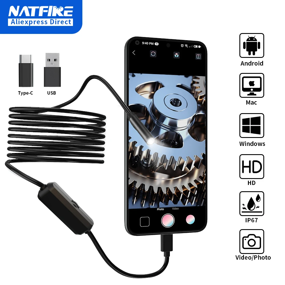 

7MM TYPE-C Android Endoscope Camera IP67 Waterproof 6 LED Adjustable Borescope Mini Camera with 6 LEDs