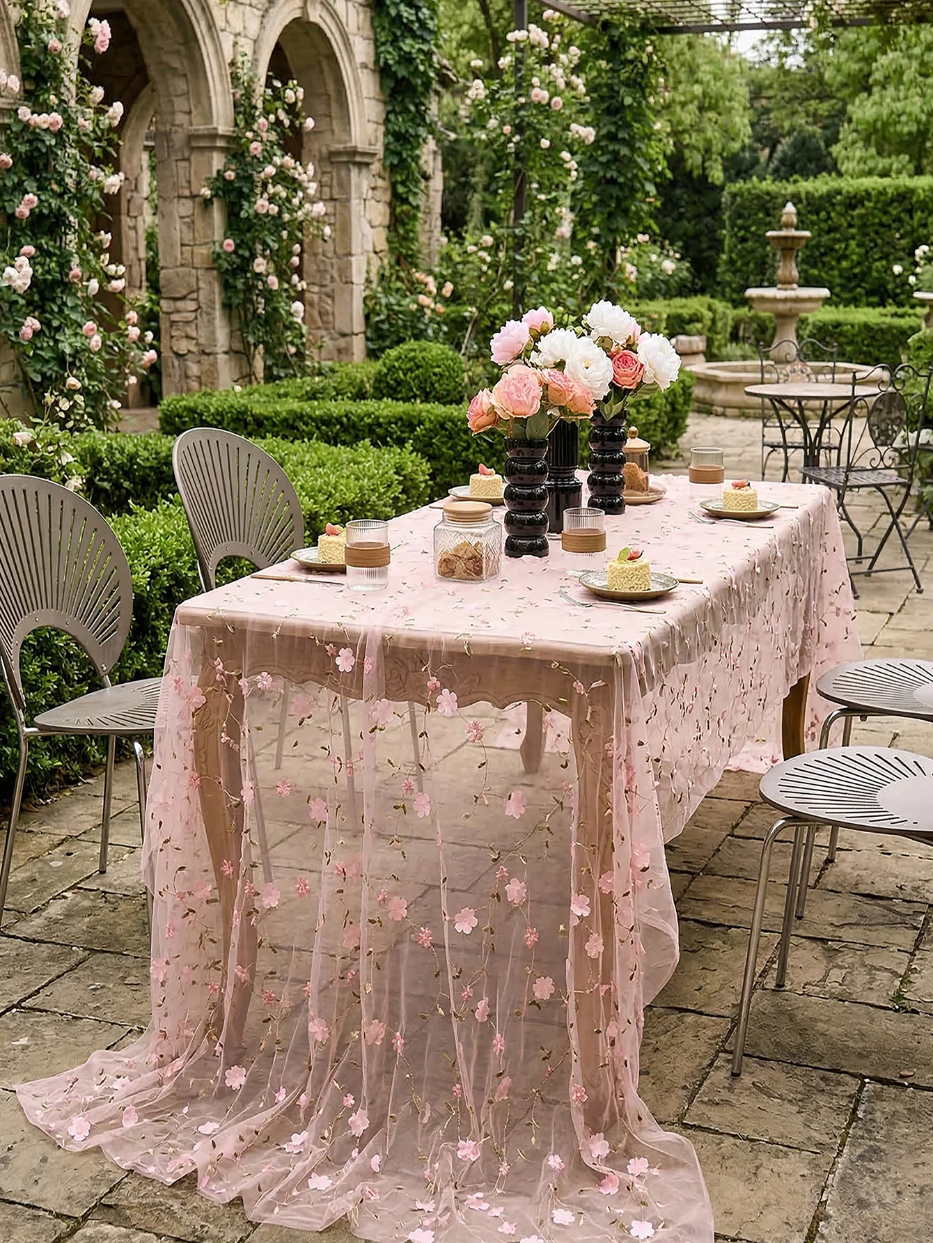 Tovaglia in Pizzo Jacquard Floreale Ricamato Semi-Trasparente, Decorazione per Cucina e Casa