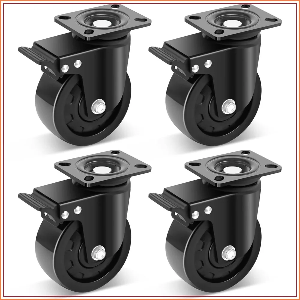 

5 Inch Heavy Duty Casters Set of 4, Industrial Grade 9900 lbs Capacity, Low Gravity Swivel Caster with Brake, Durable Nylon Wheels for Equipment & Machinery
