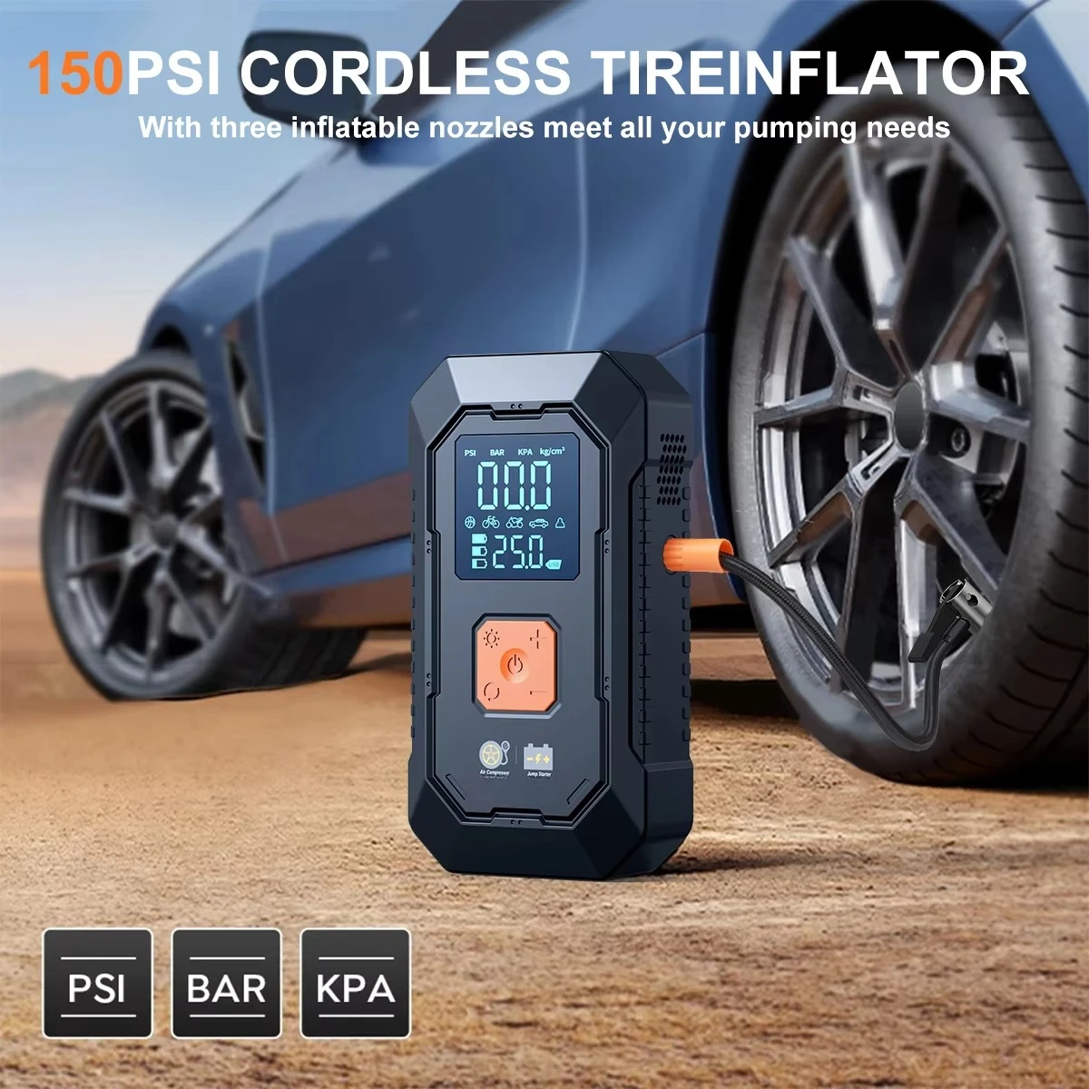 Car Jump Starter with Air Pump Power Pack 12v Battery Booster Tire Inflator Emergency Portable Car Jump Starter