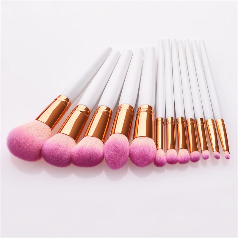 Set di pennelli per trucco premium per fard da 12 pezzi con manico in oro bianco - Strumenti cosmetici a guazzo per un'applicazione perfetta