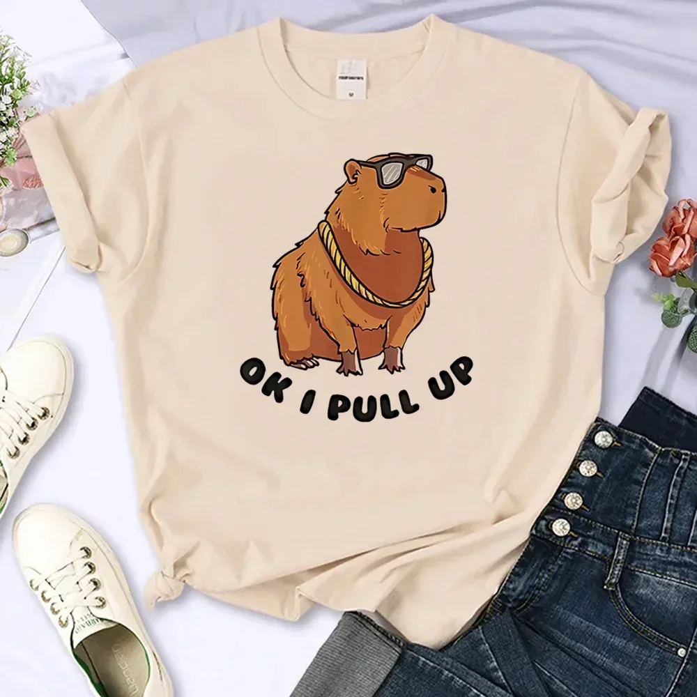 Capybara T Shirt Women Streetwear Comic Manga Top  Japanese Clothes Women\'s T-shirt Fashion Casual Summer Top 2024 New Harajuku