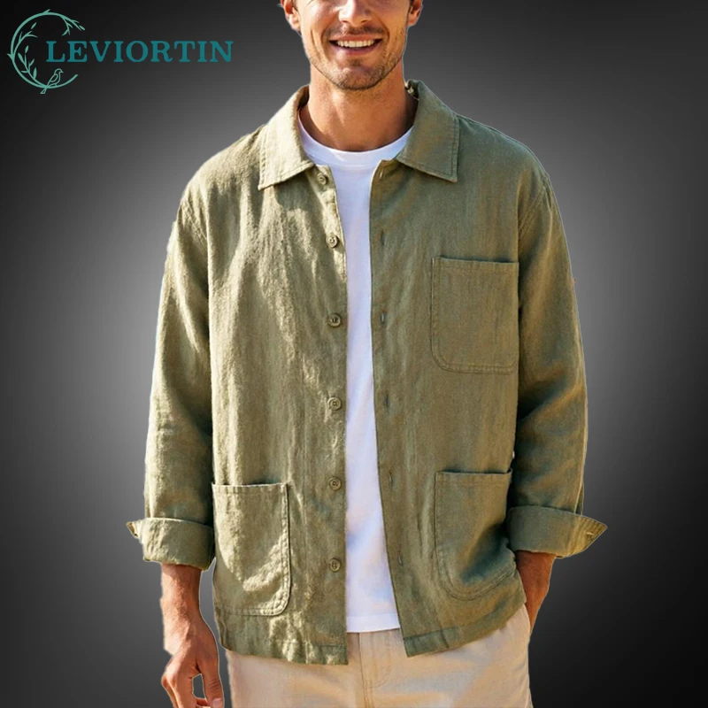 

Men's Japanese Style Minimalist Linen Blend Shirt Jacket Spring Retro Chinese Trend Long Sleeve Lapel Cotton Linen Casual Shirt