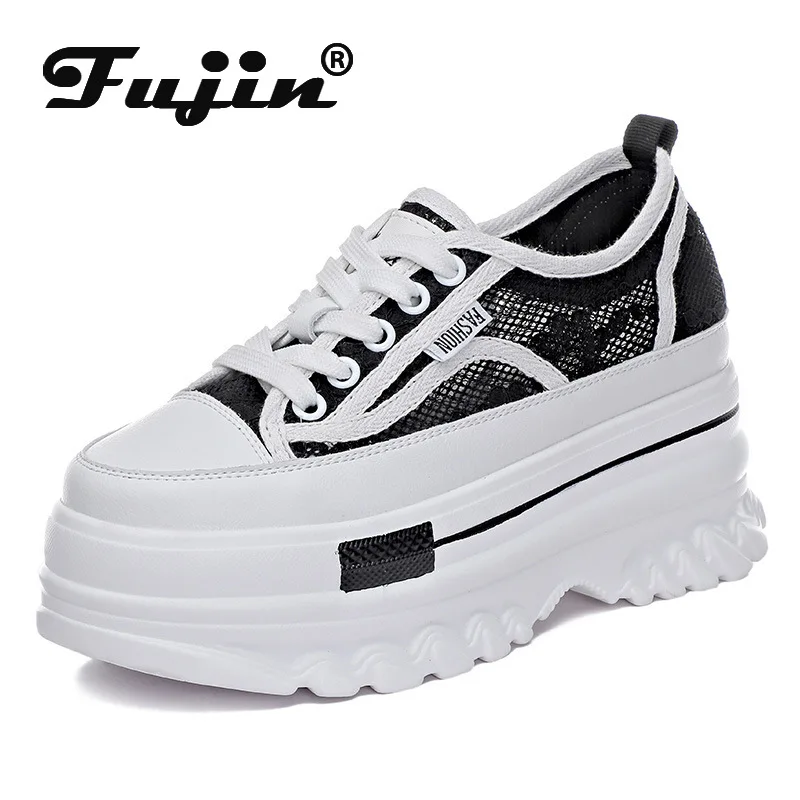 

Fujin 8cm Air Mesh Genuine Leather Women Summer Shoes Platform Sneakers Wedge Heel Chunky Shoes Fashion Sneakers Women 2024