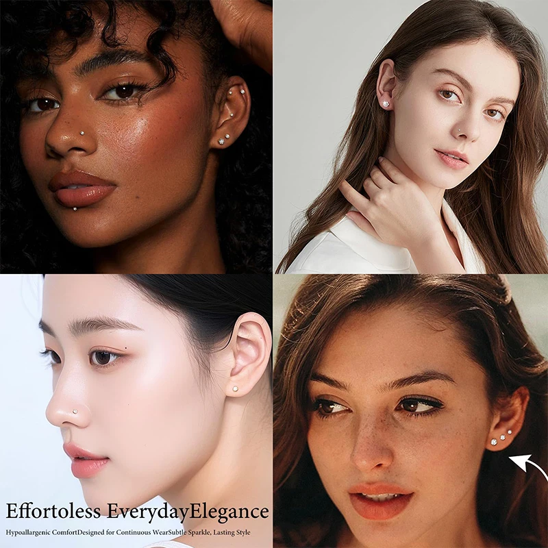 20G/18G/16G Surgical Stainless Steel Threadless Nose Septum Rings Tragus Labret Cartilage Lip Piercing Jewelry with Cubic Zircon view 5
