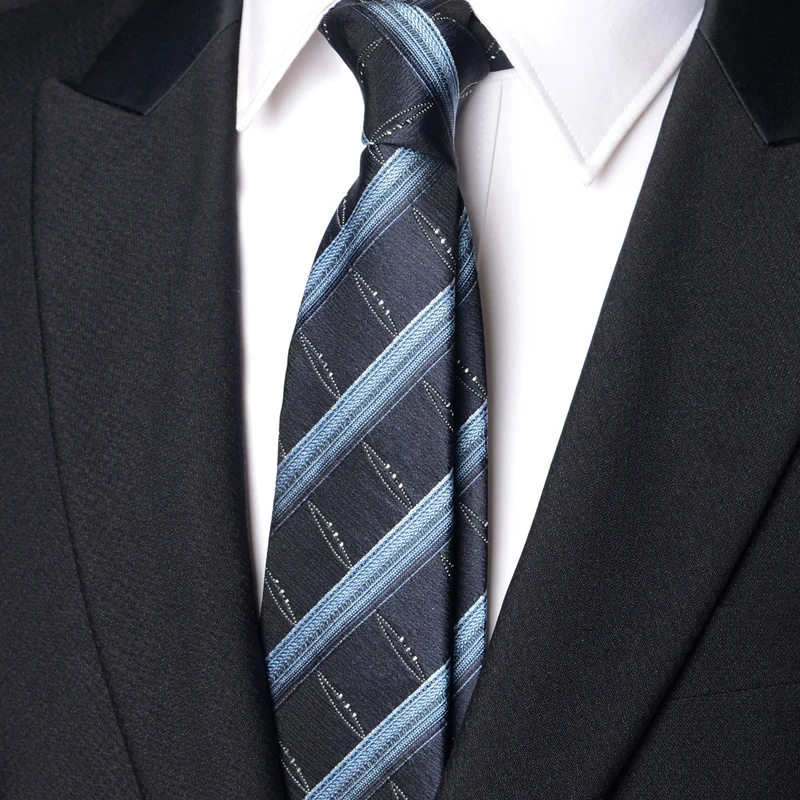 

High Quality Fashionable Blue Black Striped 100% Silk 8CM Wide Tie Men's Business Banquet Shirt Accessories Real Silk Cravat