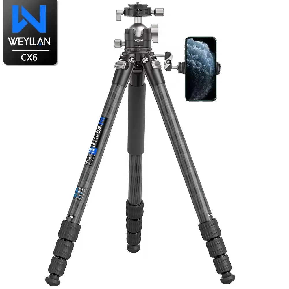 

WEYLLAN CX6 Professional Travel Tripod 10 Layers Carbon Fiber Tripod Outdoor DSLR Camera Heavy Duty 40mm Low Profile Ball Head