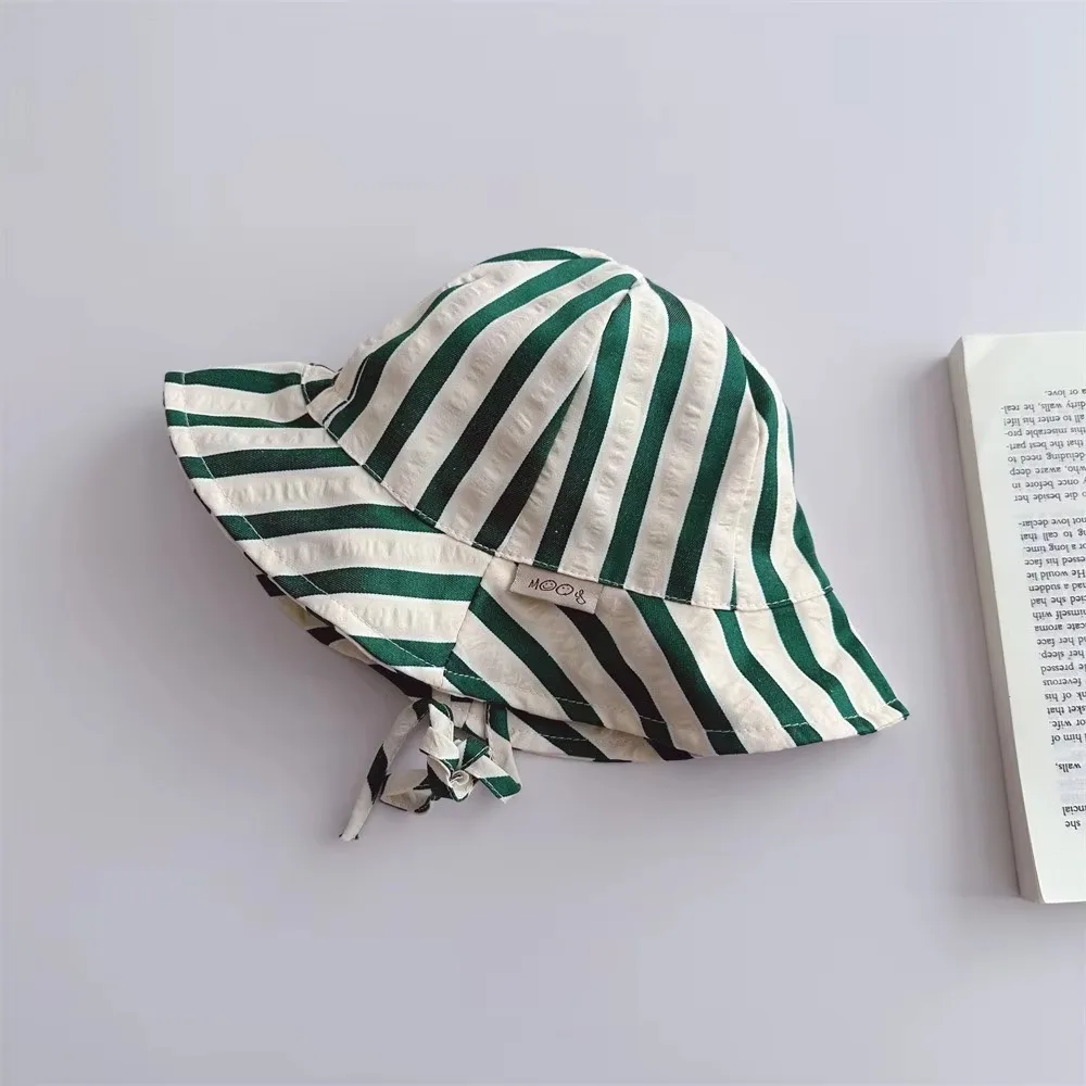 Nieuwe Gestreepte Vetersluiting Baby Zonnehoed Casual Effen kleur Visserspet Emmerhoed Katoen Kinderen Baby Caps Kid Jongen Meisje