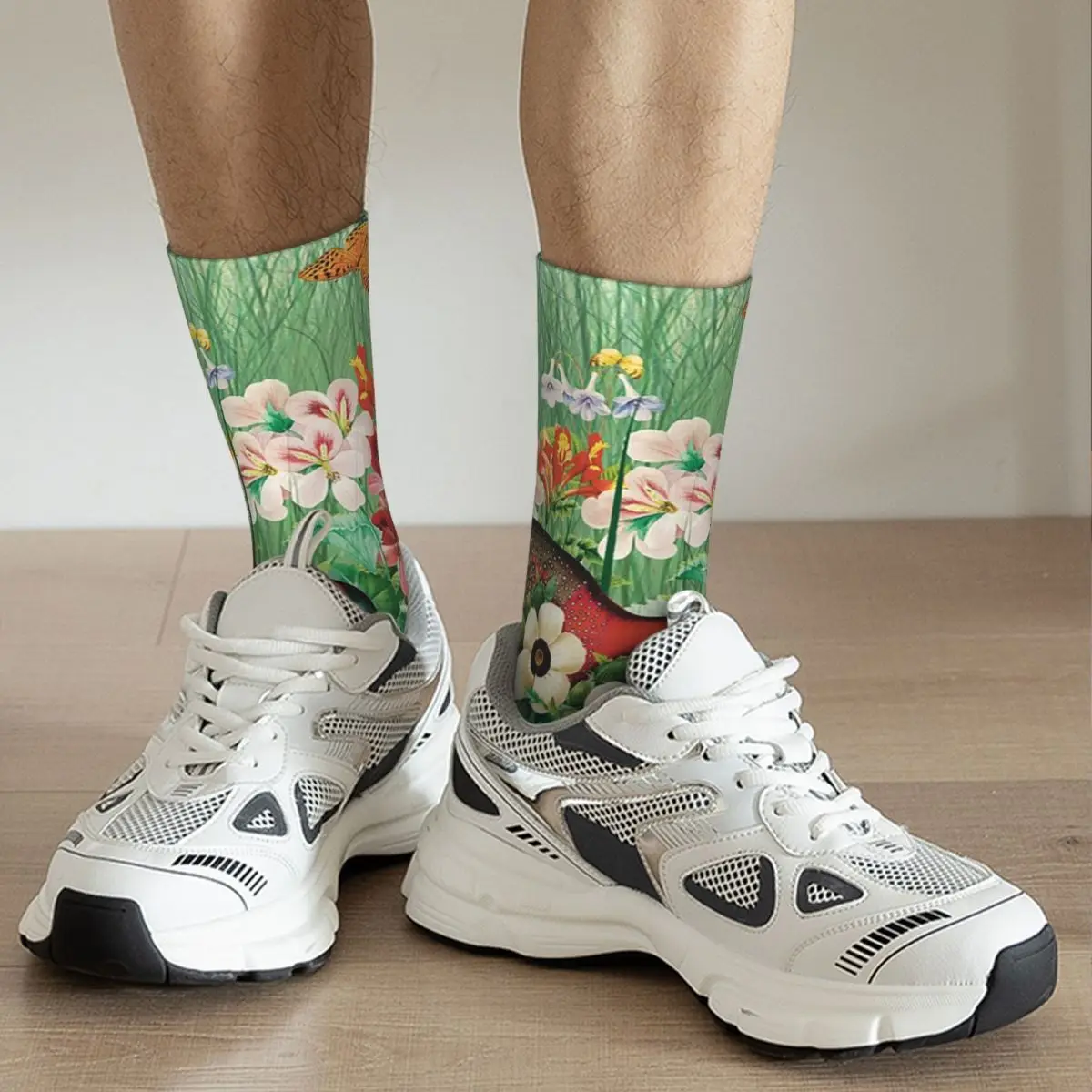 Spring Birds And Flowers On Grass Socks Harajuku Super Soft Stockings All Season Long Socks for Man Woman Valentine's Day Gifts