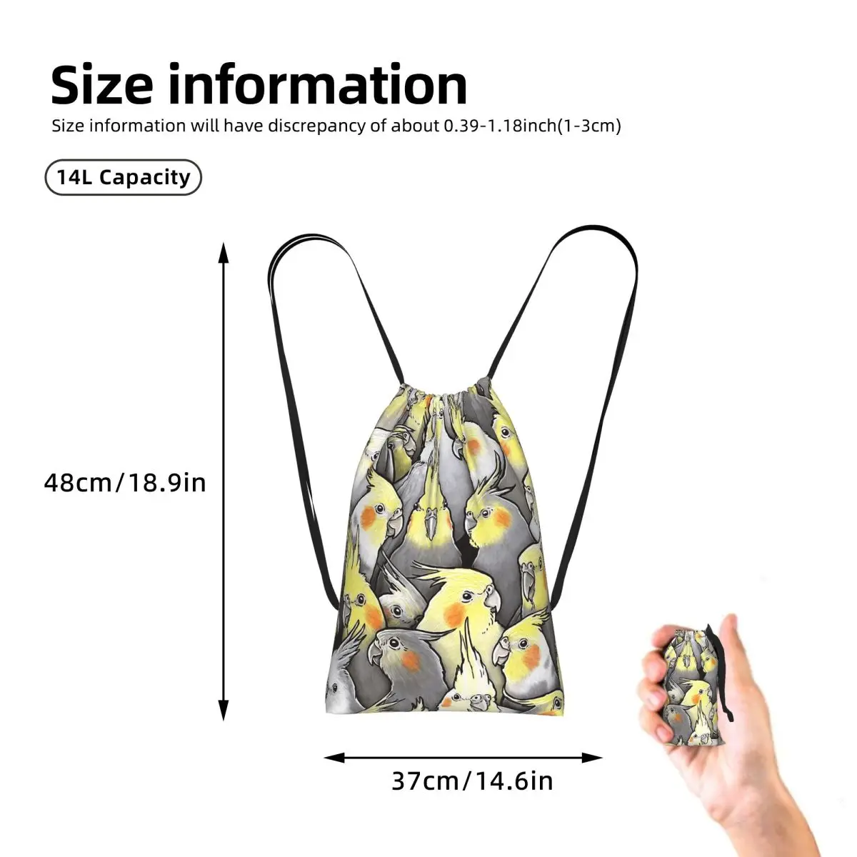 Cockatoo Cockatiel Parrot Galore Drawstring Backpack Sports Gym Bag Portable Travel Drawstring Bag for Men Women