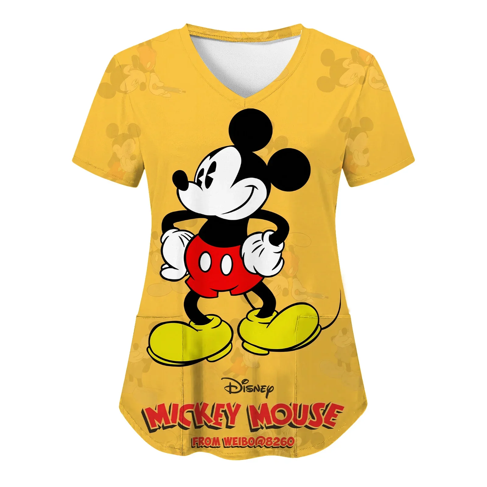 เสื้อT Mickeyเสื้อVคอเสื้อยืดพยาบาลเสื้อยืดDisney Topผู้หญิง 2025 โรงพยาบาลMinnie Mouseเสื้อผ้าผู้หญิงกระเป๋าTees