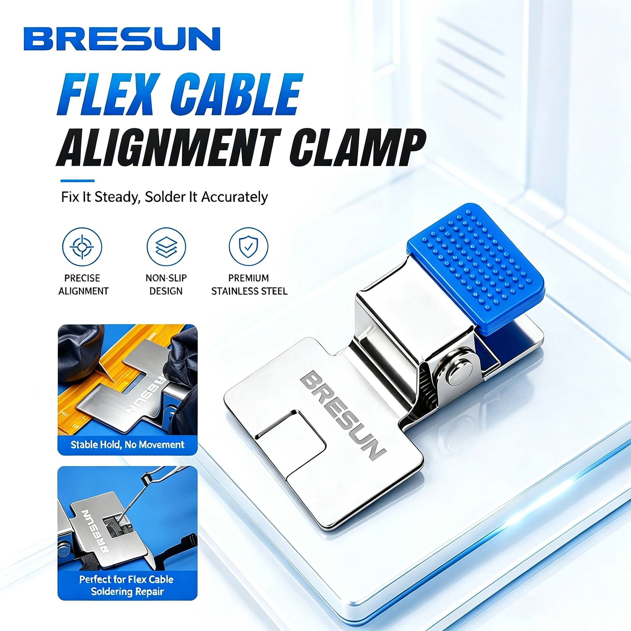 BRESUN Flex Cable Fixing Clamp Non Slip Stable Hold for FPC Ribbon Soldering Phone Motherboard Fixture Repair Hand Tools Set