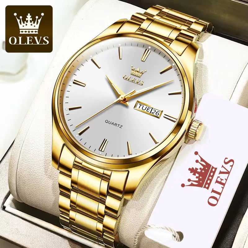 OLEVS 6898 Men Watch Stainless Steel Big Face Casual Dress Wristwatches Quartz Analog Day Date Waterproof Luminous reloj hombre