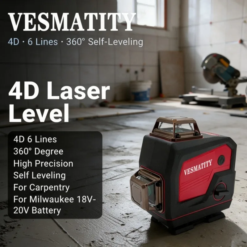 VES 4D Laser Level 6 Lines 360 Degree Self Leveling High Precision Tool Compatible for Carpentry For Milwaukee 18V 20V Battery