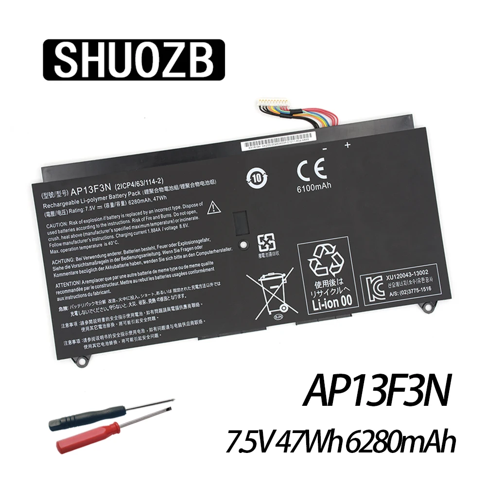 SHUOZB AP13F3N Laptop Battery For Aspire S7-392 S7-393 S7-392-9890 S7-391-6822 Series Ultrabook 2ICP4/63/114-2 7.5V 47WH 6280mAh