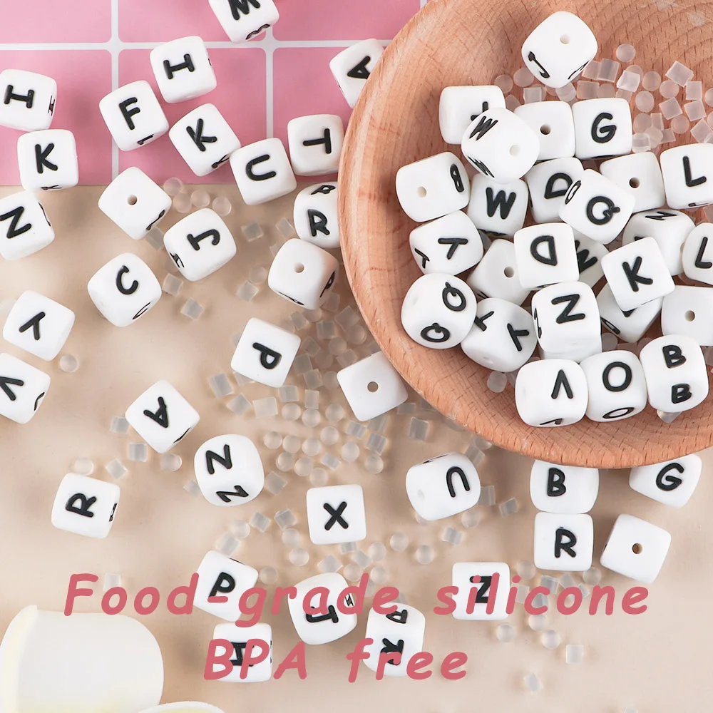Sunrony 10pcs 12MM Silicone Letters Beads For Jewelry Making Pendant DIY For Necklace Jewelry Accessories