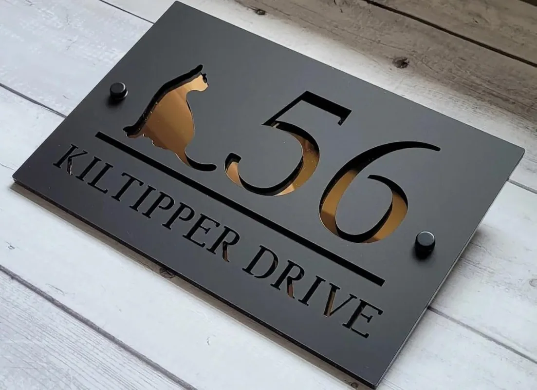 Personalized Outdoor House Numbers Plate Cat House Sign Customized Sign Modern Acrylic House Number Plaque Laser Cut Door Plates