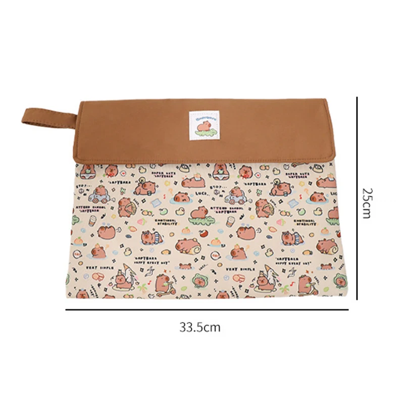 Large Capacity Cute Capybara Print File Folder Portable Cartoon Mini Capybara Storage Bag Creative Washable Document Bag