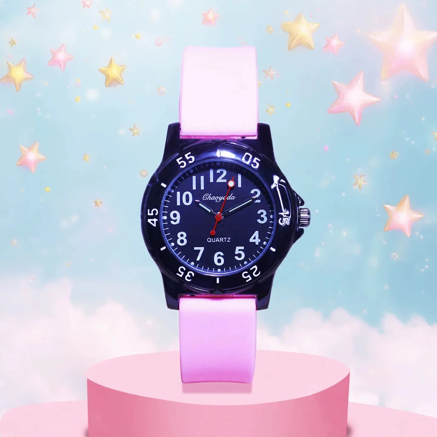 Kids Quartz Watch Soft Silicone Strap Waterproof Luminous Hand Number Dial Sports Wristwatch for Boys Girls Students Learning