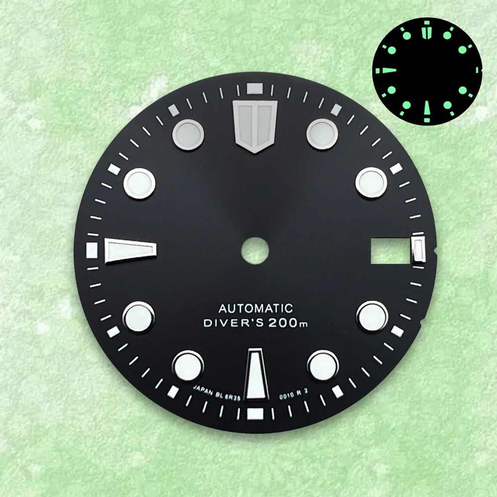 28.5mm S Dial Suitable For NH35 Movement Green Luminous Watch Modification Accessories