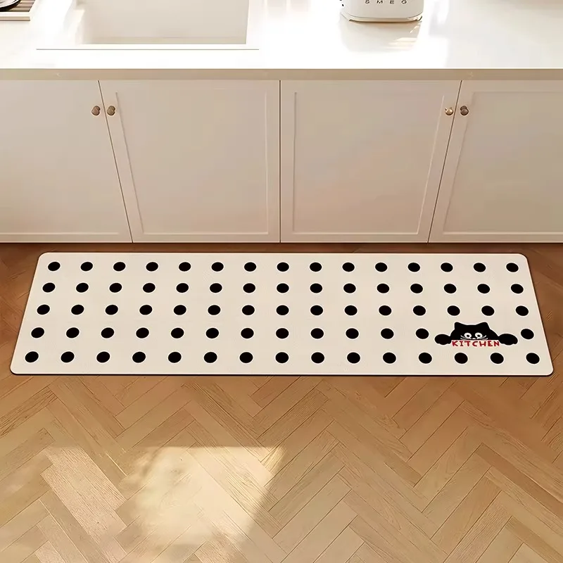 Kitchen Floor Mat Waterproof and Non-slip PVC Leather Carpet Cartoon Long Strip Rug Home Decoration Minimalist Style
