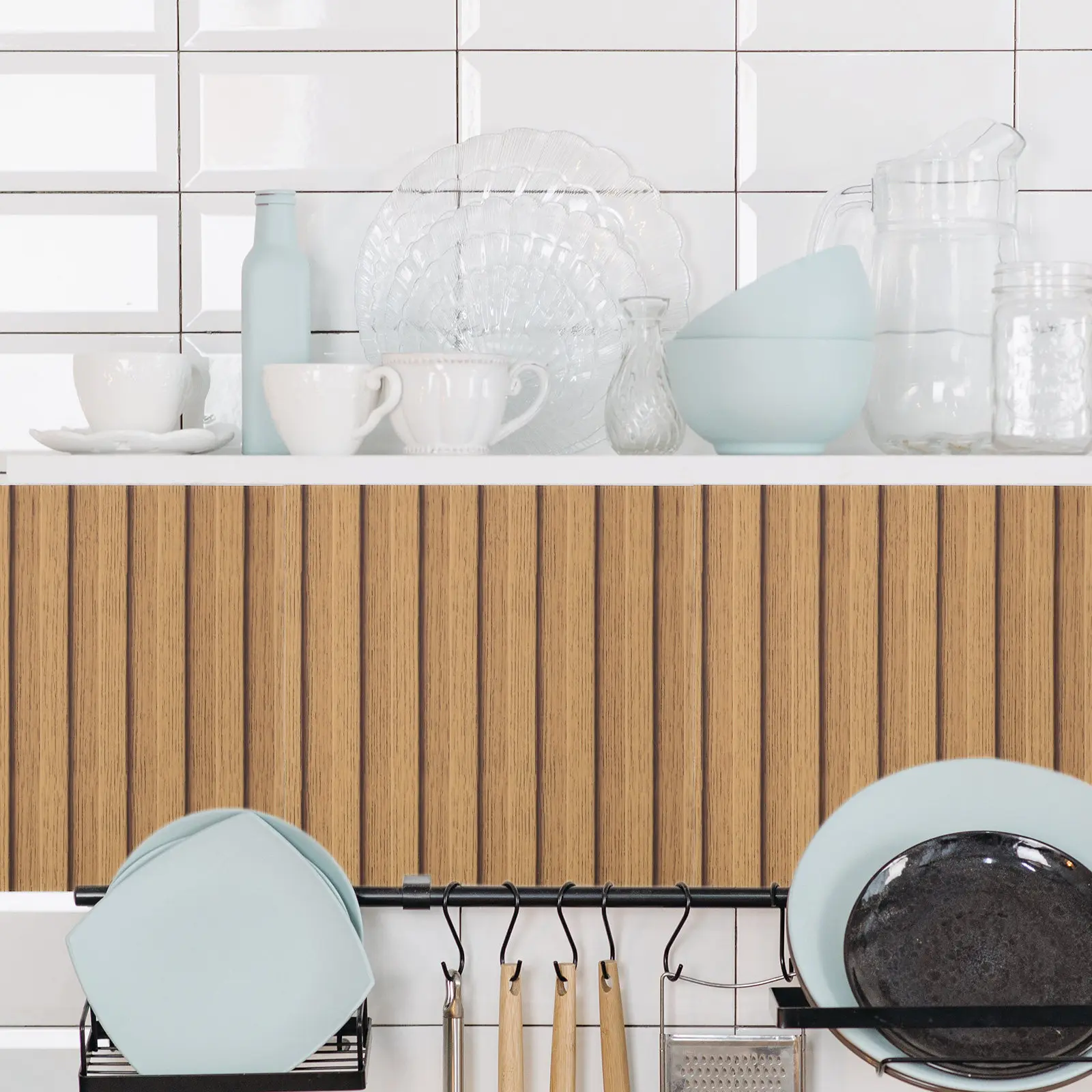 Self Adhesive Wood Grain Vinyl Wrap Wall Panel Waterproof Peel and Stick Moisture-Proof Faux Wood Grain Wallpaper for Kitchen