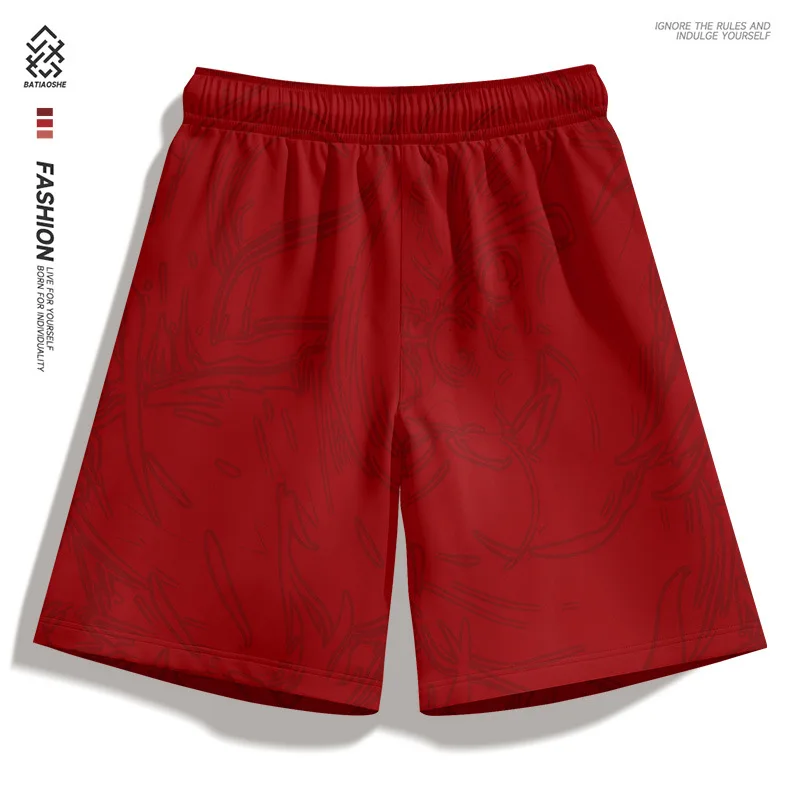 Chinese Style Anime Kung Fu Panda Print Quick Dry Shorts, Summer Lightweight Men's Beach Red Sports Shorts