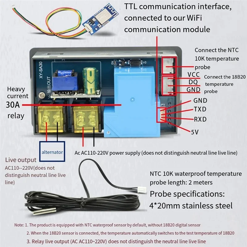 

30A Digital Temperature Controller with High/Low Alarm and Durable Design