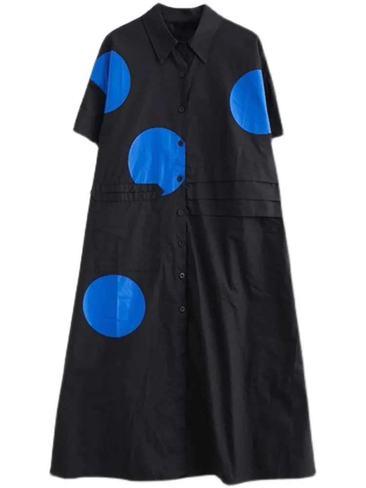 Vestido camisero Midi con estampado de lunares para mujer, traje holgado informal con volantes, corte en A, talla grande, Verano