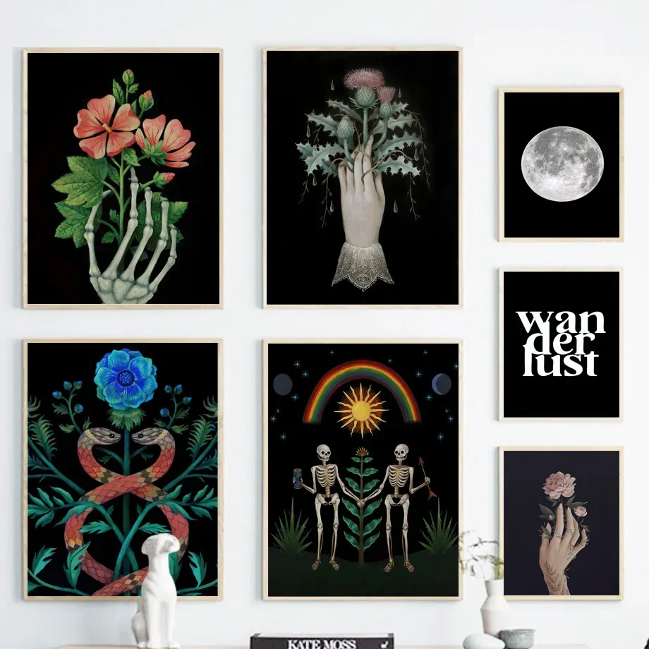 

Flower Hand Skeleton Human Anatomy Wall Art Canvas Painting Nordic Posters & Prints Wall Pictures Medical Education Office Decor