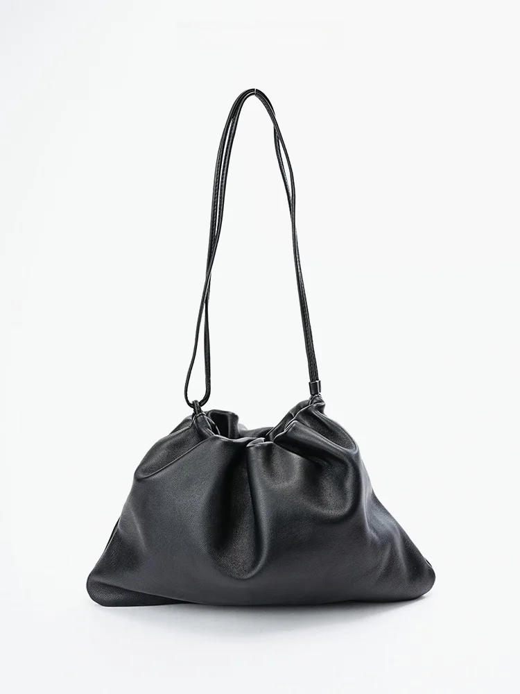 

Summer Tra Bag Leather Underarm Cloud ape Women's Bag Loose Feel Casual Sle Double Strap Dstring Closure Everyday Use