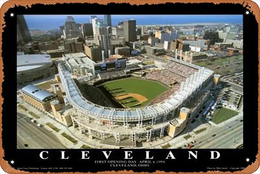 Metal Tin Sign  - - First Indians Game at Jacobs Field - Poster Metal Plaque Cafe, Bar, Home Wall Decor, ca-aluminum
