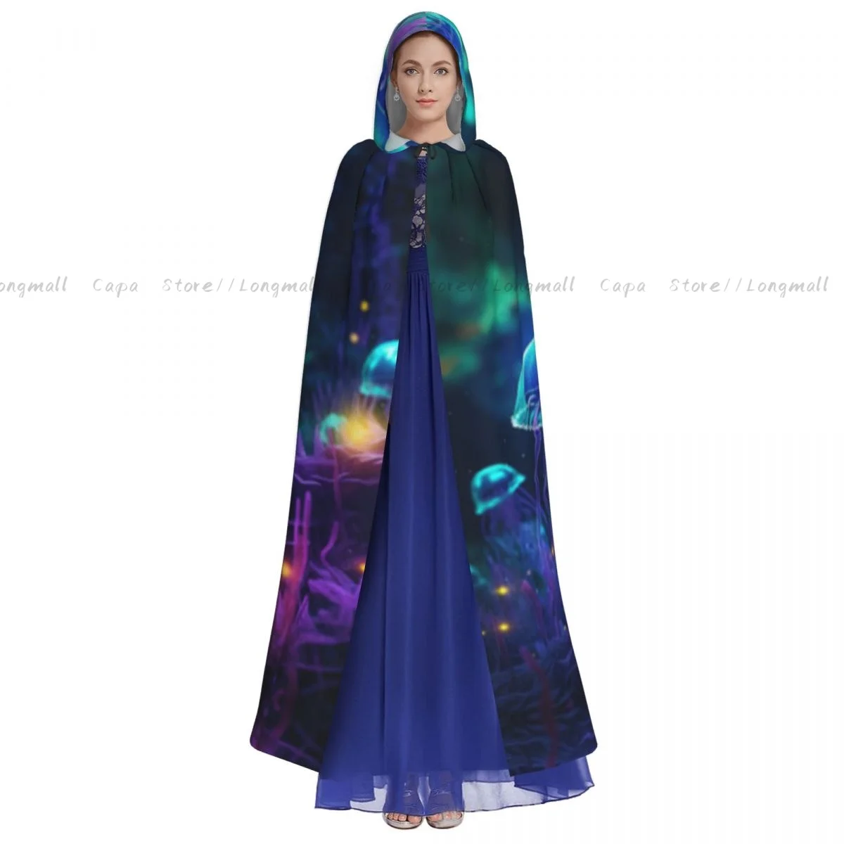 Cosplay Medieval Costumes Jellyfish In The Sea Hooded Cloak Capes Long Robes Jackets Coat Carnival