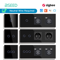 BSEED Zigbee Switches 1/2/3Gang 1/2/3Way Smart Touch Light Switches Tuya App EU Standard Wall Sockets USB Phone Charge Type-c