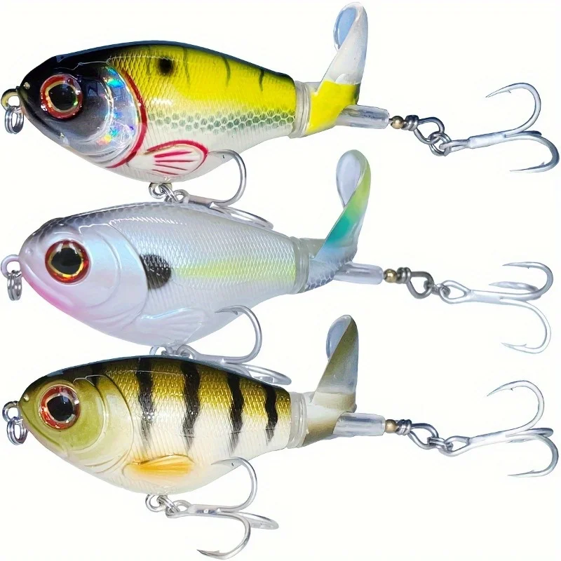 Multi-Species Topwater Fishing Lures Set - High-Index Plastic, Propeller Tail Teasers,and Durable Hooks for Catching Bass