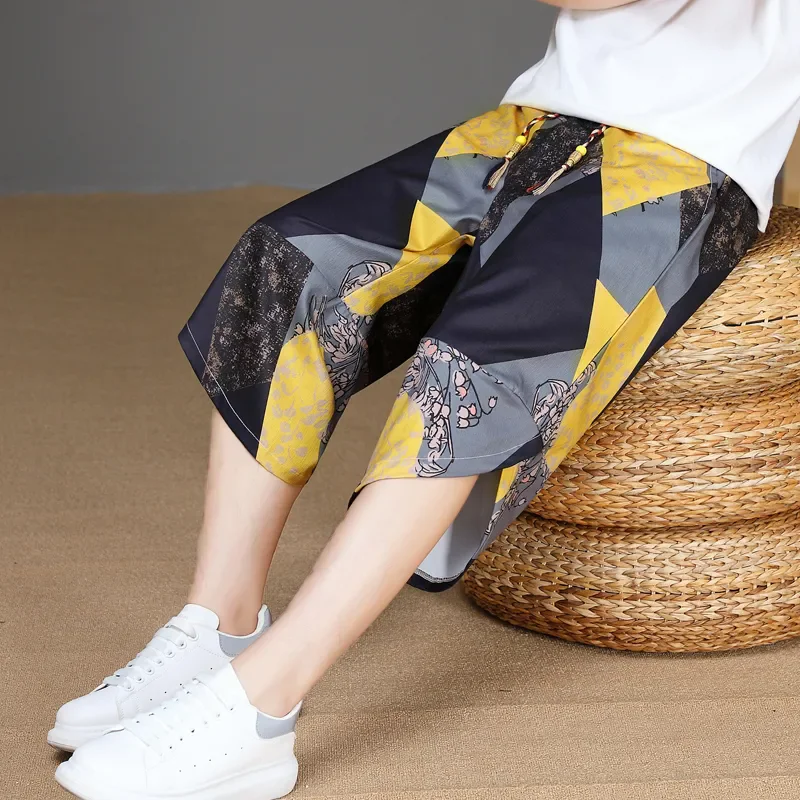 Men's Cropped Pants Summer Thin Breathable Ice Silk Shorts Chinese Loose Large Size Harun Casual Trendy Breeches