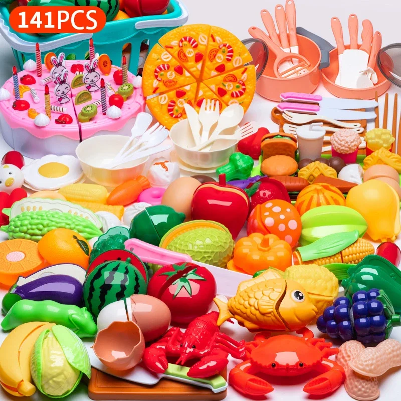 Cutting Play Food Toy for Kids Kitchen Toys Pretend Play Fruit Vegetable Pizza Cake Accessories Early Educational for Girl's Toy