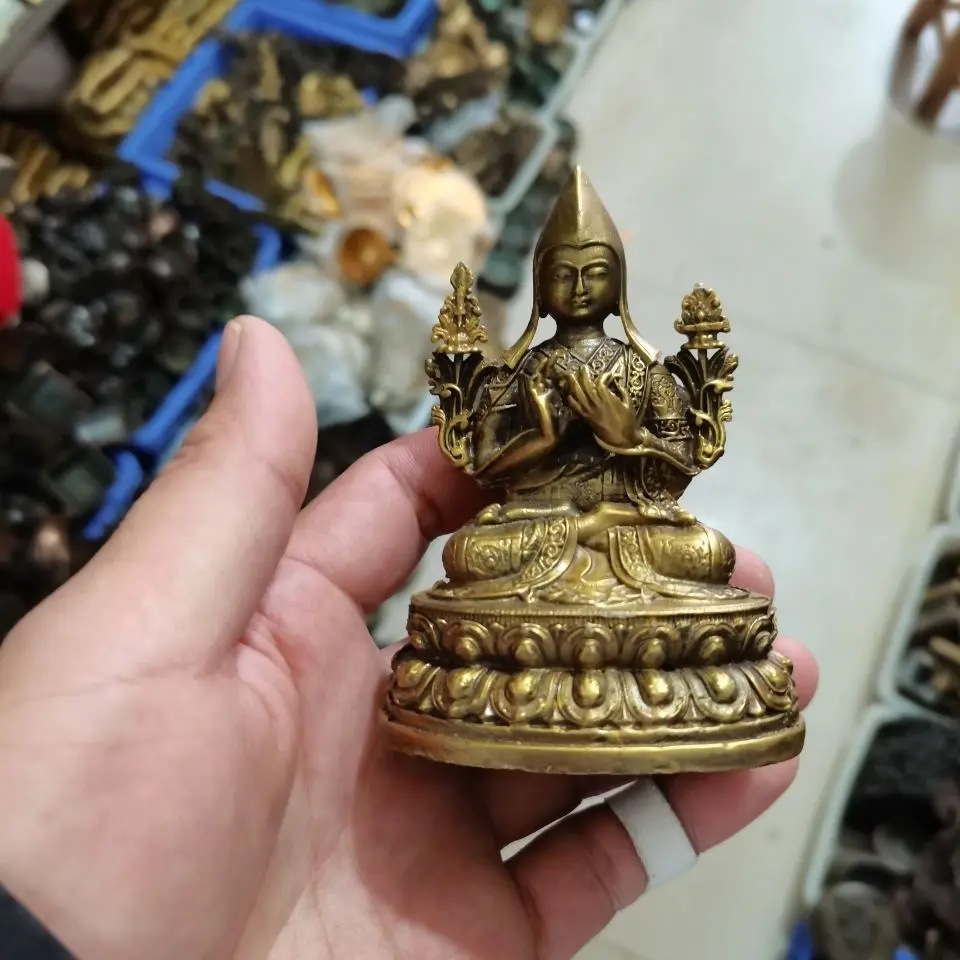 Pure Copper Tibetan Buddha Statue, Zong Kaba, Bronze, Antique, Home worship Collection