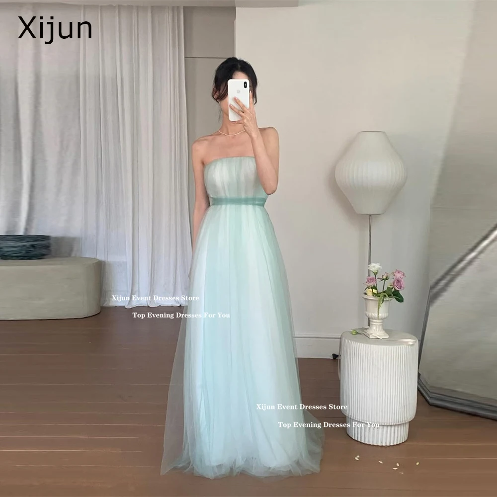 

Xijun Mint Green Tulle Evening Dresses Sleeveless Belt Korean Wedding Dresses Photoshoot Formal Prom Gowns 2025 Women Customized