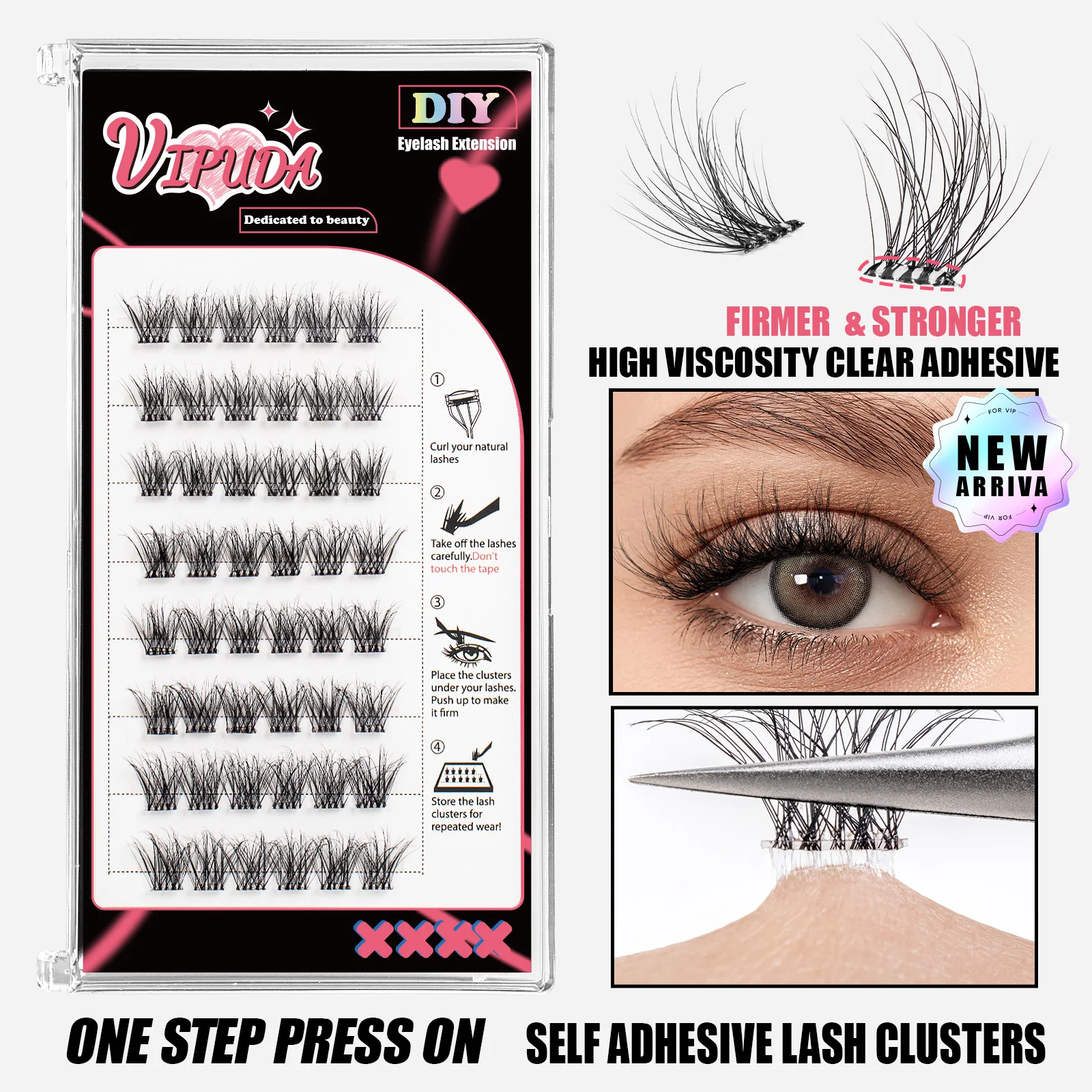 

Vipuda Self Adhesive Eyelashes Cluster Lashes No Glue Individual Lashes Soft DIY Lash Extension Reusable Self Adhesive Lashes