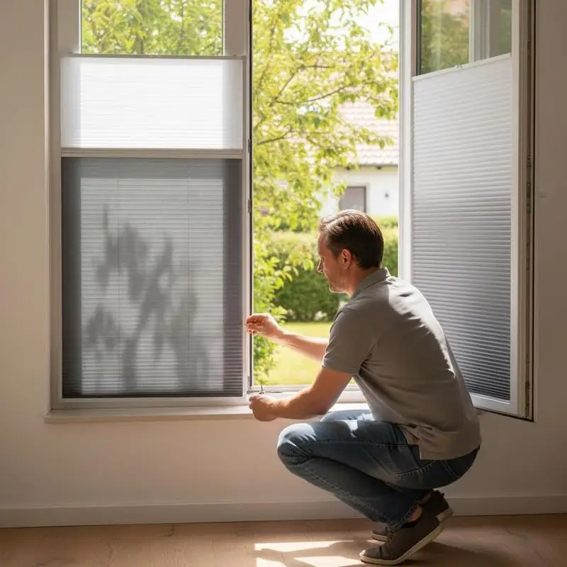 Moustiquaire plissée + store PET, cadre aluminium blanc 80x120cm, maille fibre de verre, anti-insectes, occultation solaire, double fonction, ventilation fraîche, pour fenêtre de maison, installation simple, cadre robuste, résistant aux UV, protection estivale, salon, chambre, sans cadre.