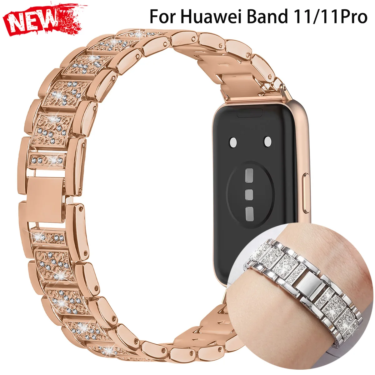 2026 Glitzerndes Metallarmband für Huawei Watch 11/11Pro, Glänzendes Diamantband für Huawei Band 11/11Pro NFC, Ersatzarmband für Damen