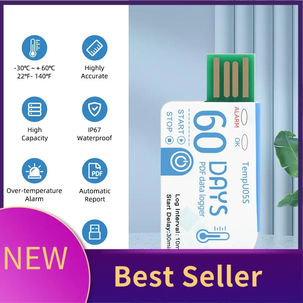 HFES 1 шт. Tempu05s USB-регистратор данных о температуре 60-дневный анализатор температуры для одного использования PDF-зчет USB-регистратор температуры