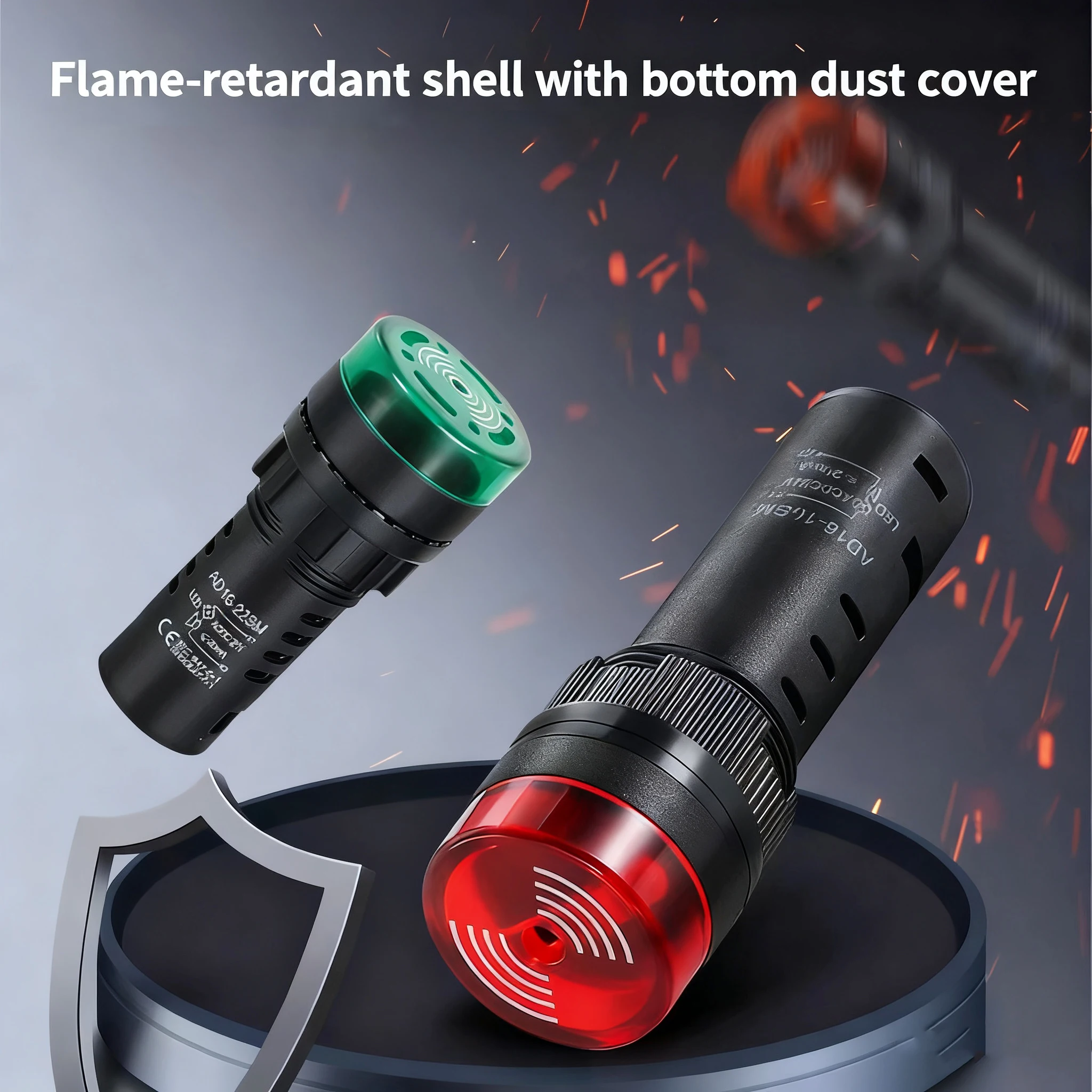 22mm 16mm Industrial LED Indicator Light with Active Buzzer Alarm 12-220V AC 3 Color Red Green Yellow Flashing Warning Light