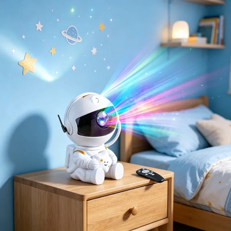 Astronaut Rocket LED Galaxy Projector Star Night Light with Remote Starry Sky Lamp for Bedroom Kids Gift USB Rechargeable