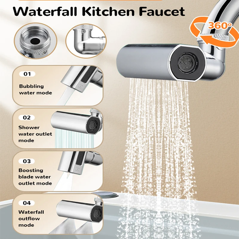

Small Flying Rain Faucet Kitchen Pull Out Rotation Waterfall Stream Sprayer Head Sink Mixer Brushed Nickle Water Tap 4-in-1